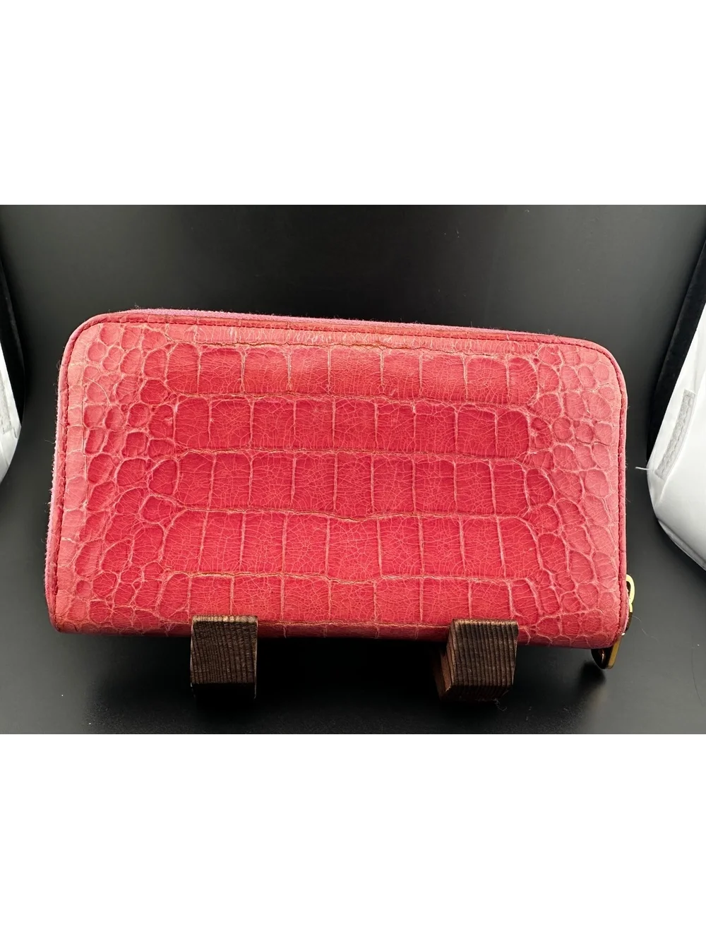 Miu Miu Pink Croc-Embossed Leather Zip-Around Wallet